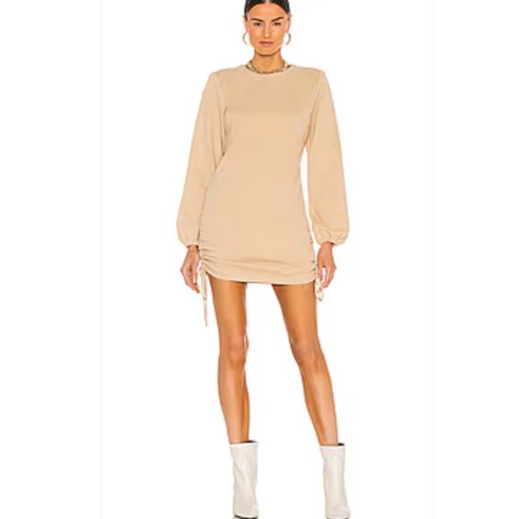 Michael Costello x REVOLVE Juliana Mini Fleece Dress in Taupe Size Small - Picture 1 of 6